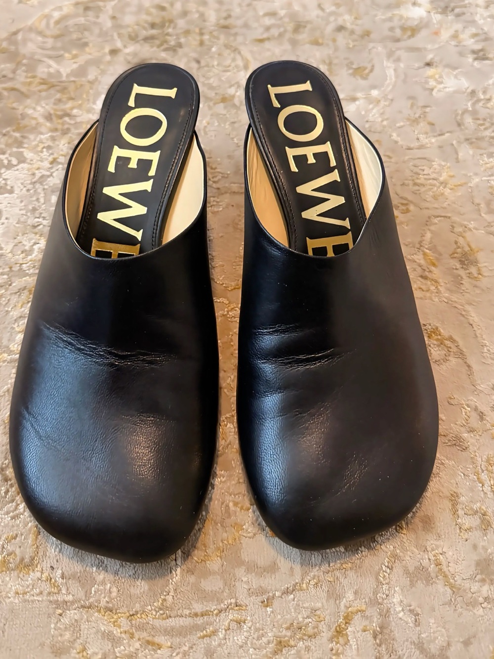Loewe Black Leather Square-Toe Slip-On Mules